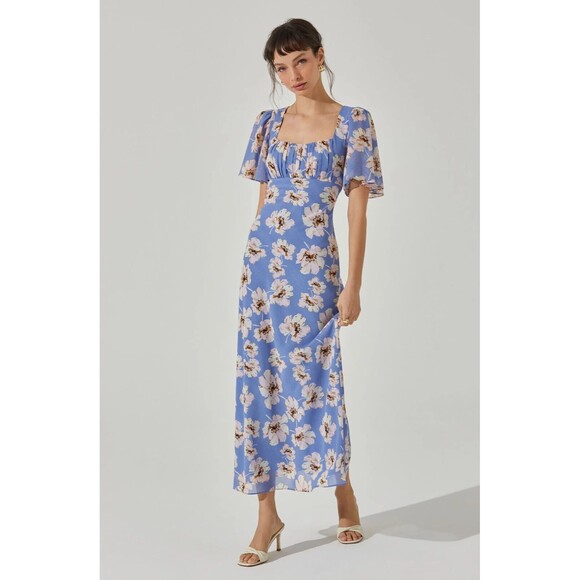 Astr the Label Women's Tie-Back Flutter-Sleeve Long Midi Dress Size M - Picture 2 of 9